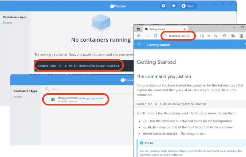 Run getting-started Docker on Windows