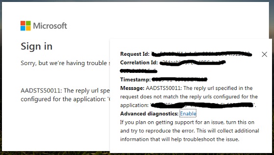 Azure AD Authentication Request Error