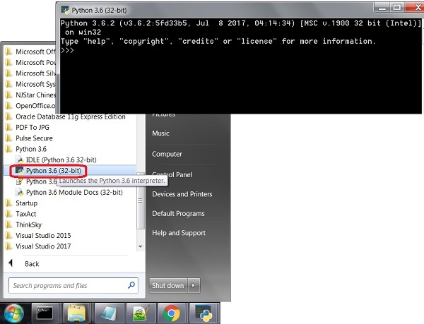 Start Python on Windows