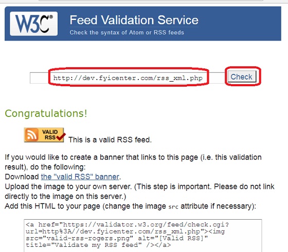 RSS Online Validator at w3.org