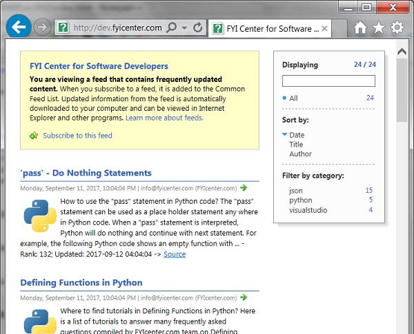 View RSS Feeds with IE (Internet Explorer)