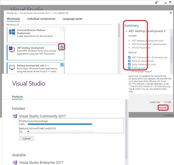 Install Visual Studio Community 2017 for .NET