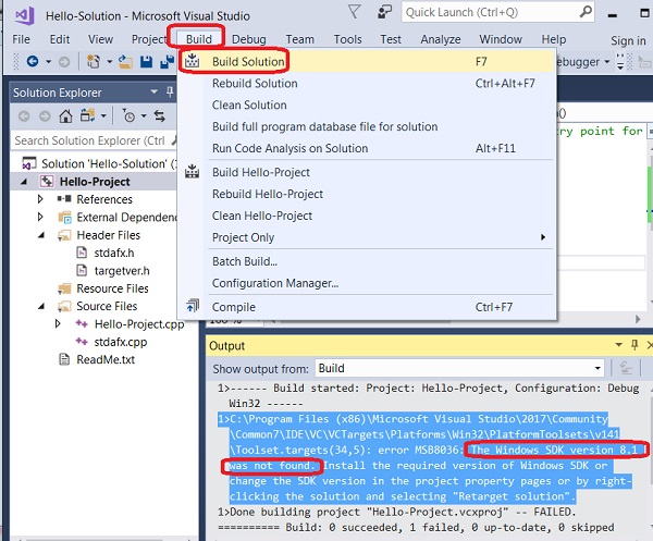 Visual Studio Error: Windows SDK version 8.1 not Found
