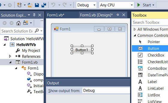 Build Windows Forms App with VB Code in Visual Studio 2017